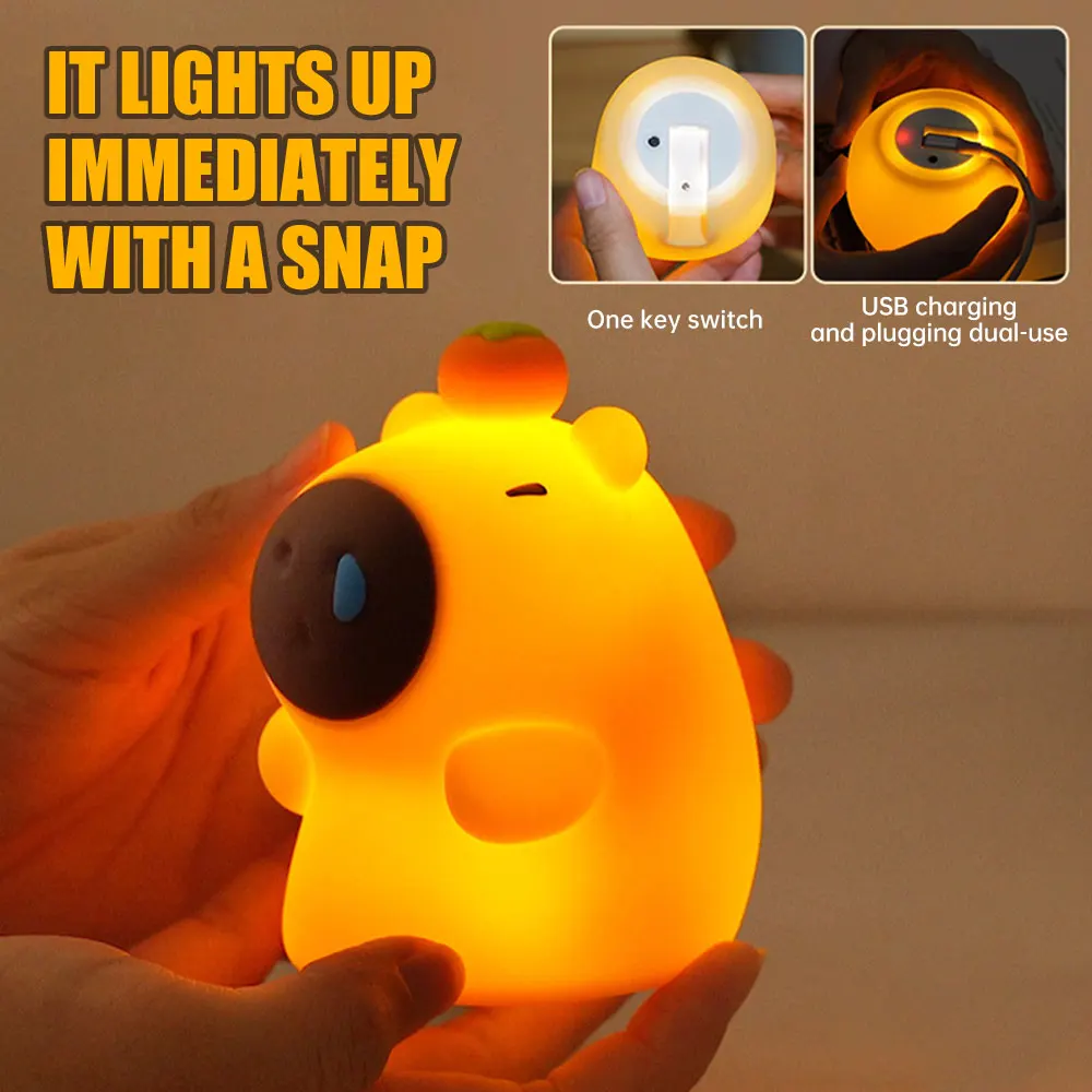 

LED Night Lights Silicone Cute Guinea Pig Capybara Sleep Night Lamp USB Rechargeable Bedroom Ambient Pat Light Home Room Decor