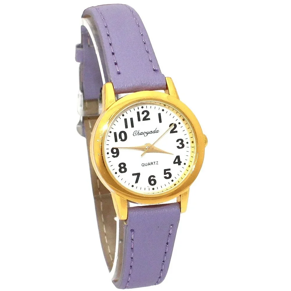 Simple Lovely Unisex Kids Quartz Watch Number Dial Leather Strap Student Wristwatch for Boys Girls