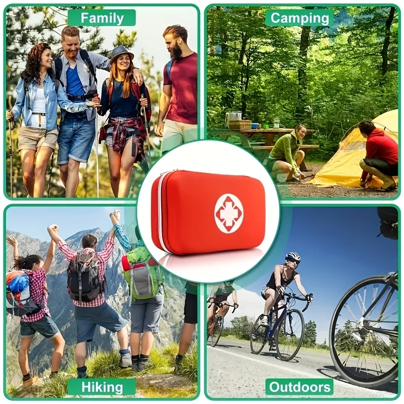 Kit médico de casca dura, adequado para viagens, camping e kits de sobrevivência de emergência, incluindo tesoura, apito, etc. Vermelho/Preto