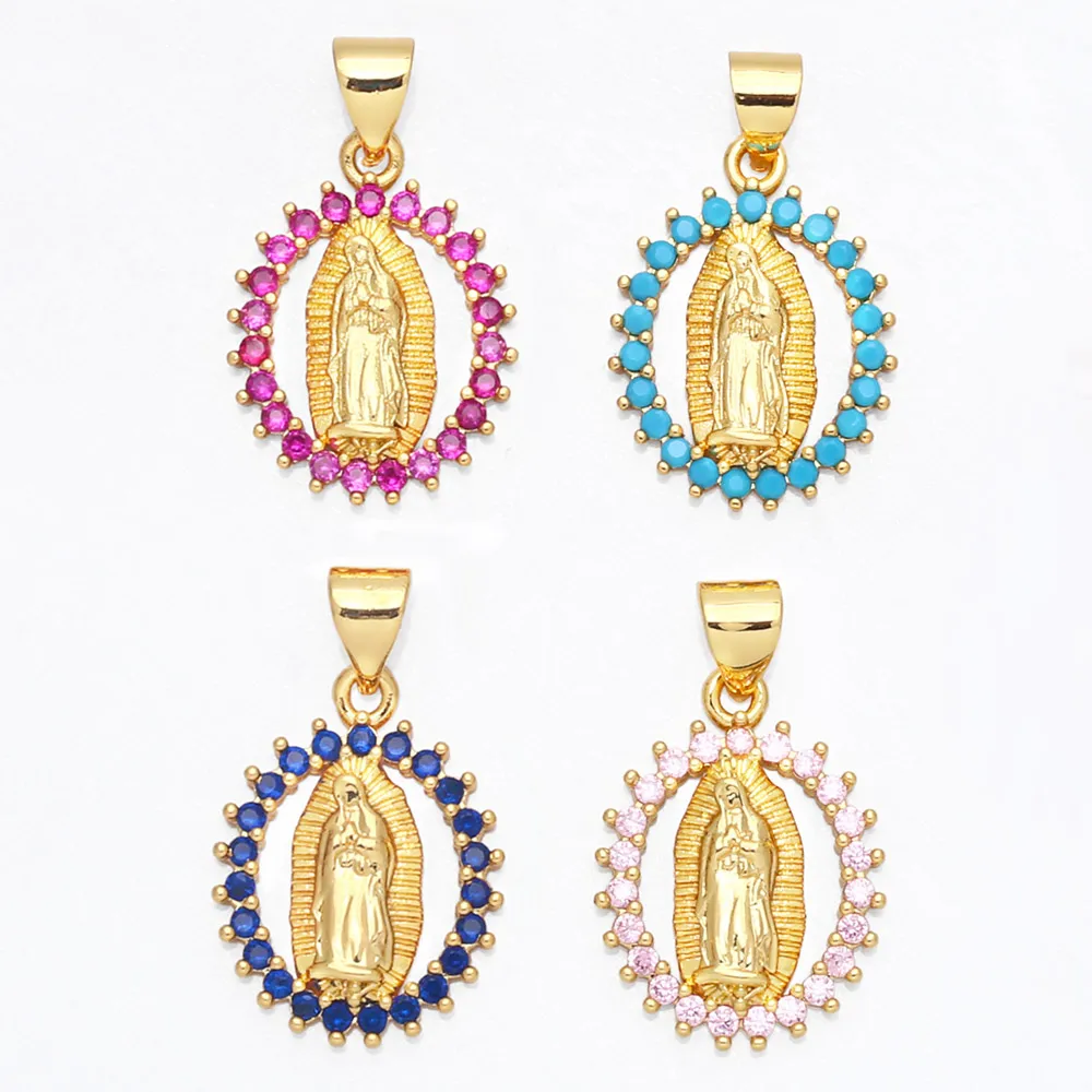 OCESRIO Virgin Mary Pendants for a Necklace Gold Plated Copper Zirconia Jewelry Findings Supplies pdta690