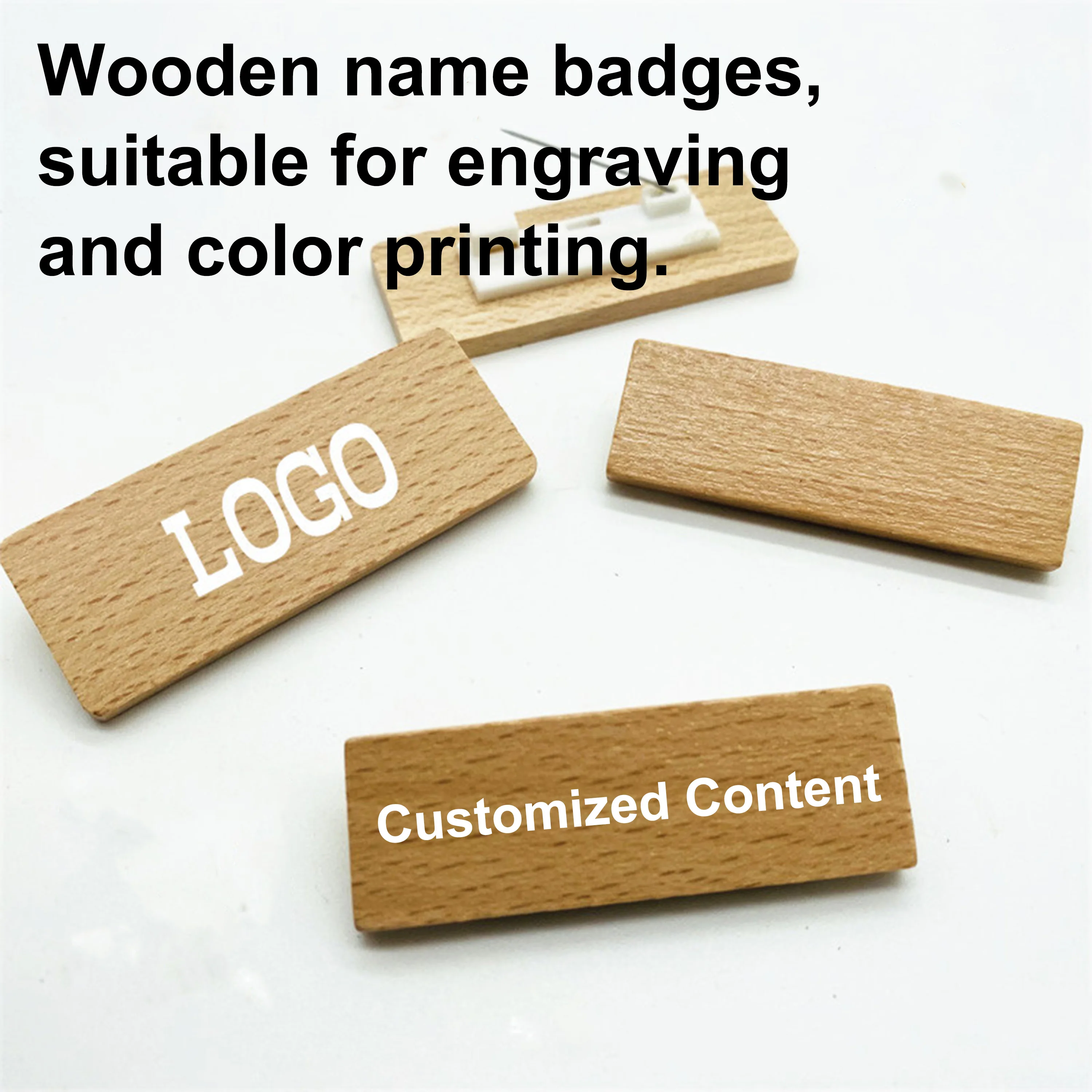

6*2/6.5*2.5 Custom Wooden Name Tag Badges Personalized Engraved Identification with Pin or Magnetic Backing Plates for Business