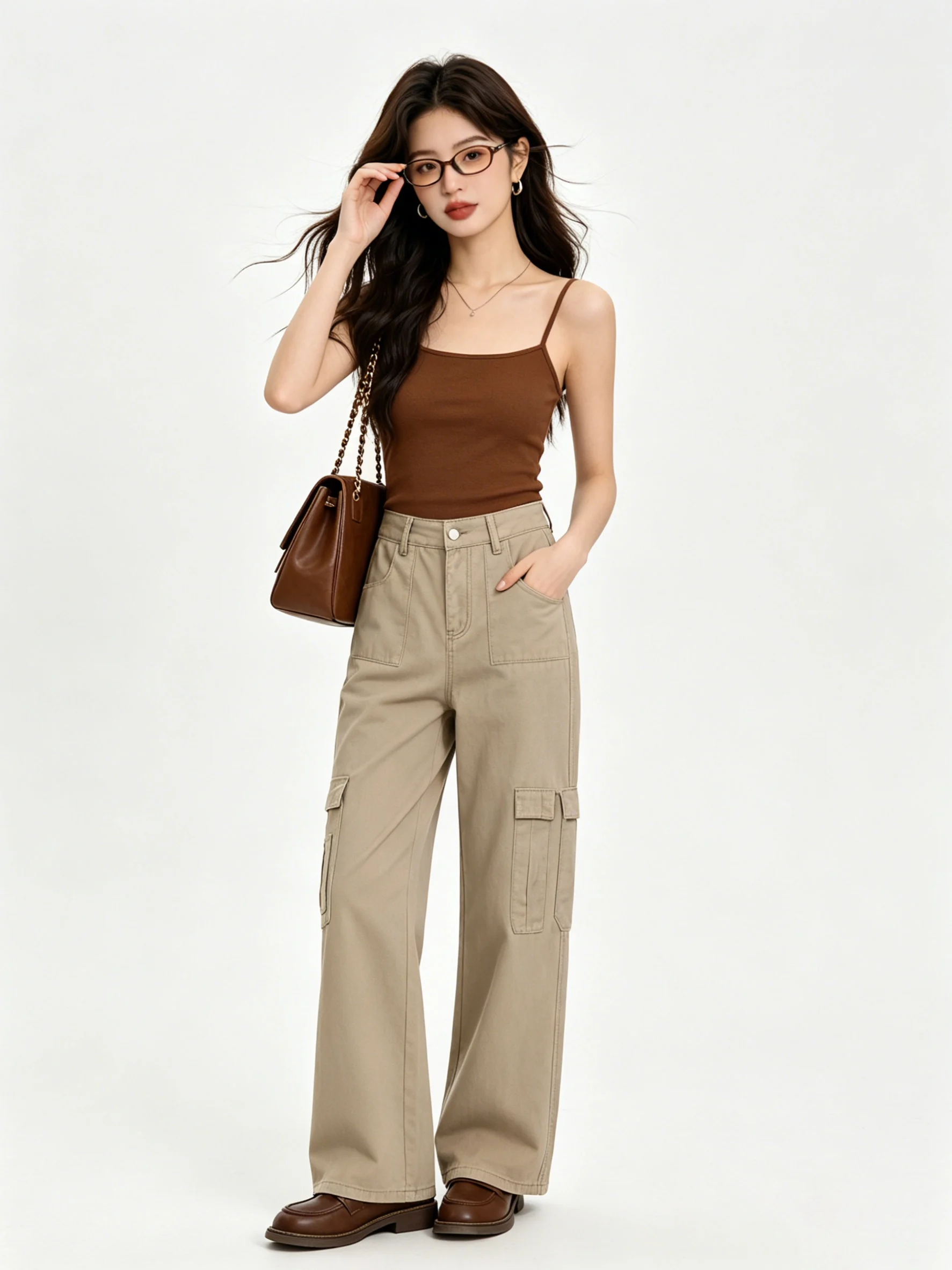 

Retro Khaki Casual Denim High Waist Straight Leg Spring Summer New Loose Slimming Workwear Long Pants Drapey Women's Jeans