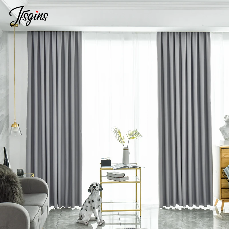 Modern Blackout Curtains for Living Room Bedroom Window Grey Curtains for Hall Solid Color Finished Drapes Treatment Shading 85%