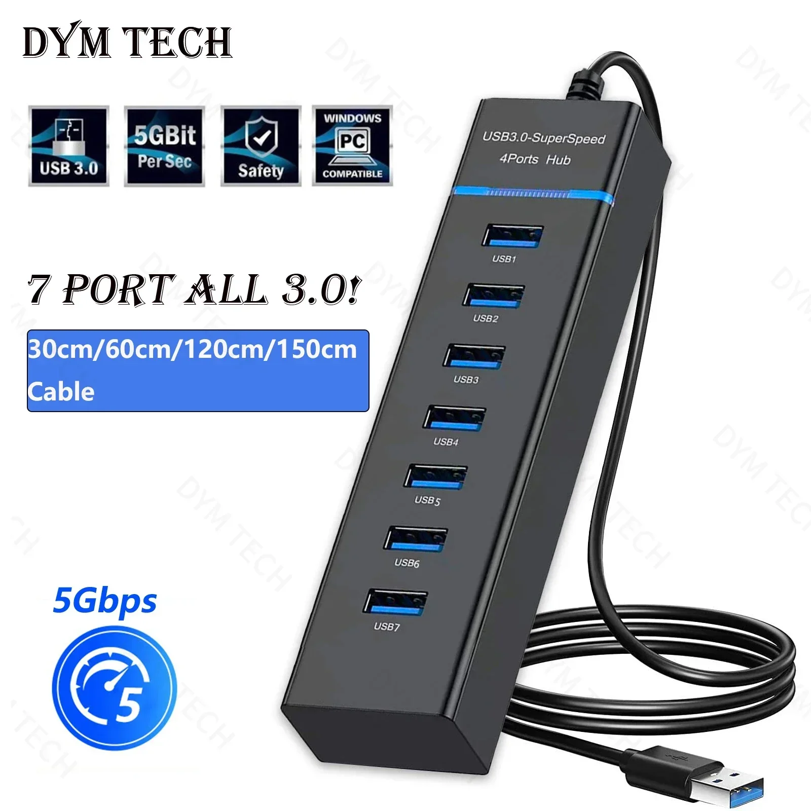 5Gbps USB Hub 3.0 Multiprise USB High Speed 4 7 Port USB Splitter Multiport For Lenovo Xiaomi Macbook Pro PC Laptop Accessories