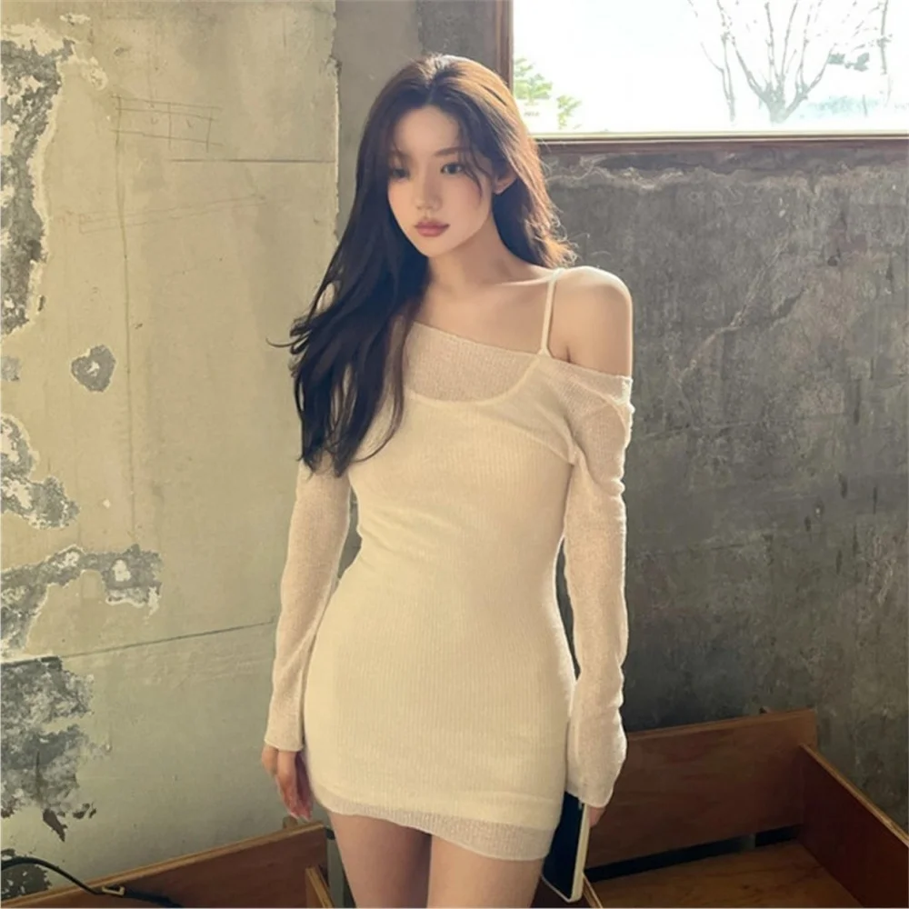 

Gentle Korean Style Pure Color Slimming Dress Set Soft Fabric High Quality Women's Fashion Autumn Collection H618527