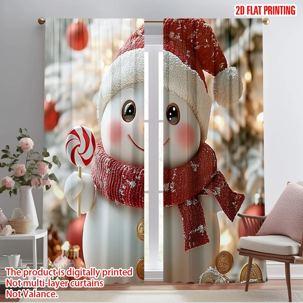 2pcs,2D plane printing Curtains&Window Treatment Cute snowman holding lollipop (2) Versatile Fabric (without rod) Room Decor for