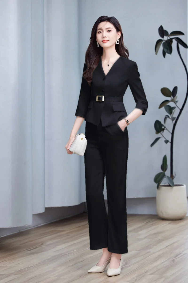 AIyssa-2025 new mid-sleeve spring and summer business womens two-piece suit jacket + pants. Slim fit, soft and comfortable