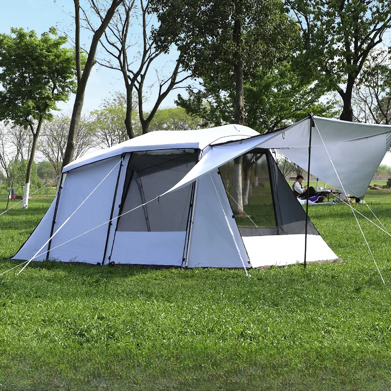 Large Space Tunnel Tent Outdoor Camping Tourist 4-8Persons 1hall 1sleeping Room Anti-storm Sunscreen Family Travel Car Rear Tarp