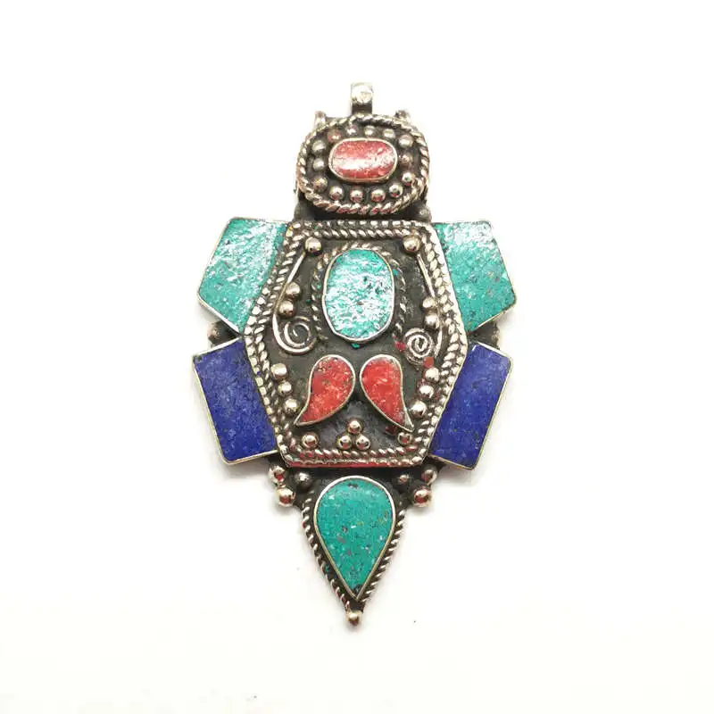 Nepal Hand Vintage Pendants Copper Inlaid Colorful Stone Anchor Pendant Multi Designs TBP588