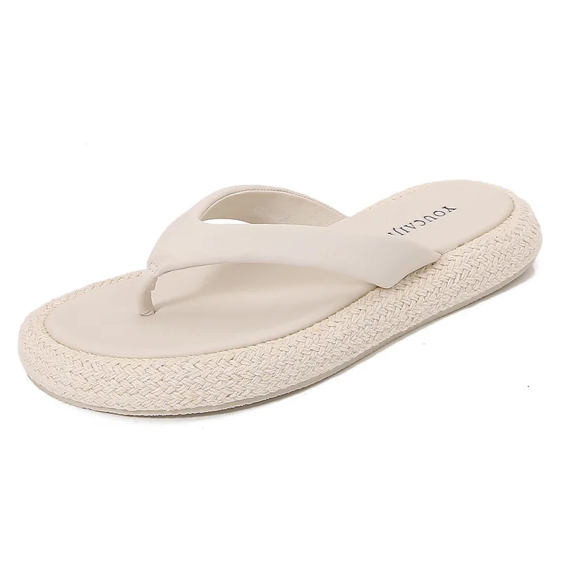 Zapatillas de talla grande para mujer, Sandalias de tacón Beige, Chanclas de playa de lujo, suaves y planas, color negro