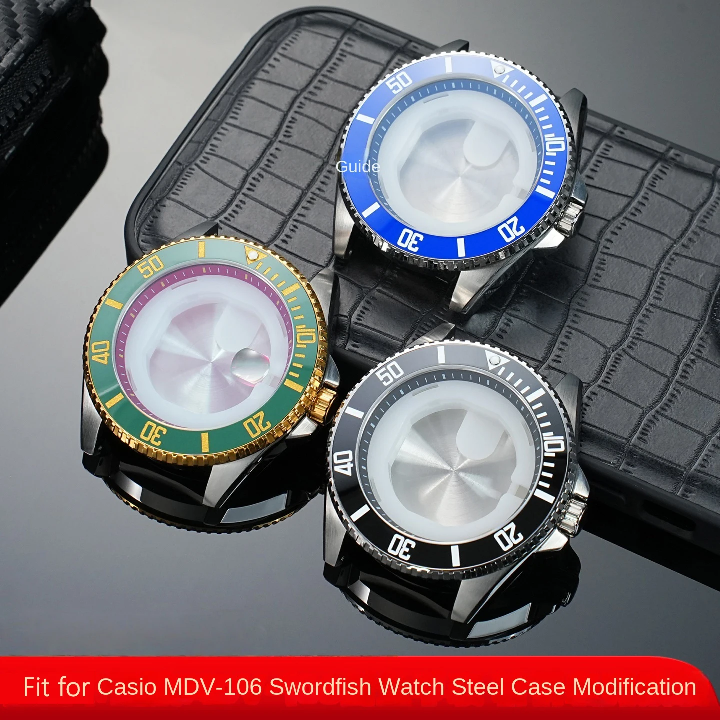 MDV106 Metal watch case set For Casio MDV-106 Swordfish watch Steel Watch Cases Bezel Insert Crown Caseback Sapphire Glass
