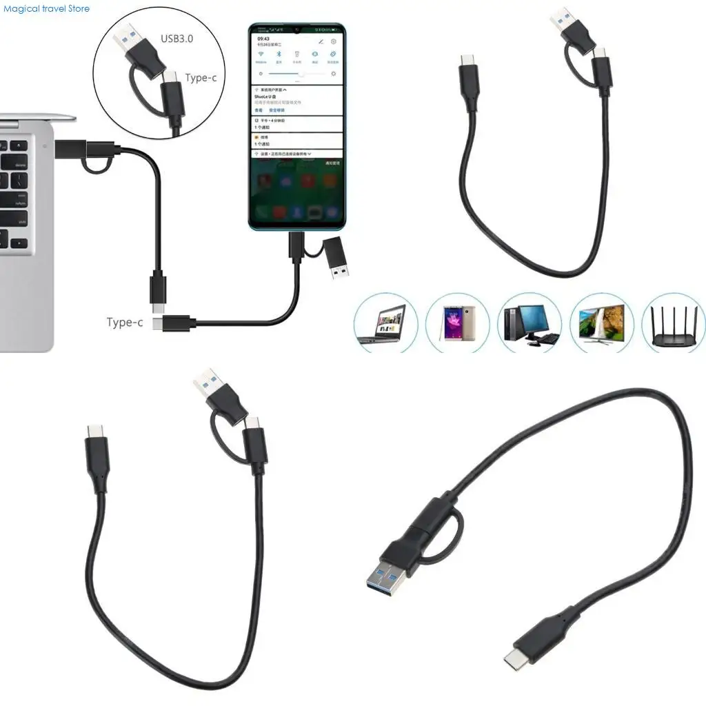 N2UB 2 in 1 USB C Cable USB3.0 C to Type-C Cable USB-A/C to C 10Gbps Data Sync Cable 30cm Length USB C Splitter