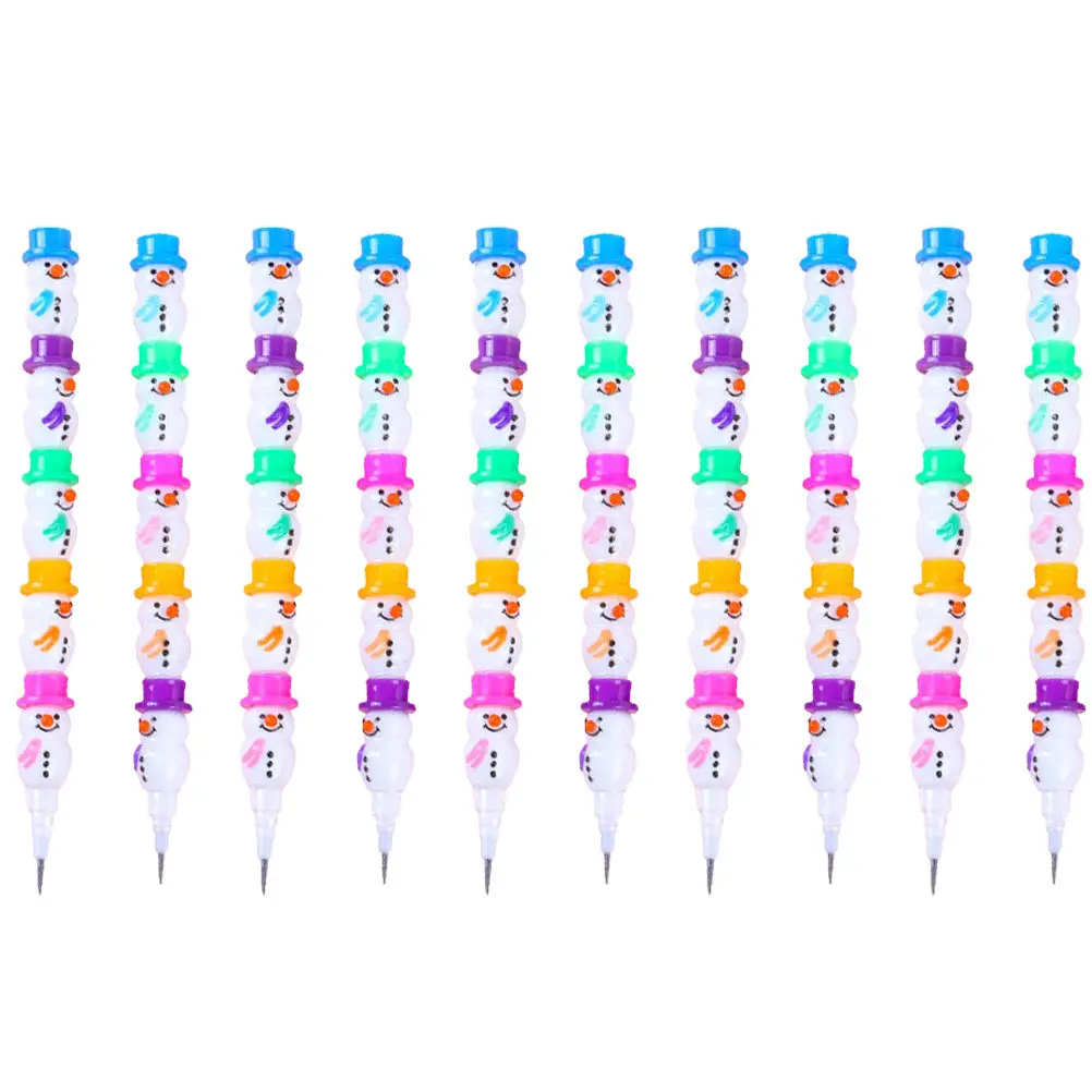 10Pcs Removable Pencils Creative Snowman Pencil Set for Safe Non Toxic Plastic Shell Pencil Learning Stationery