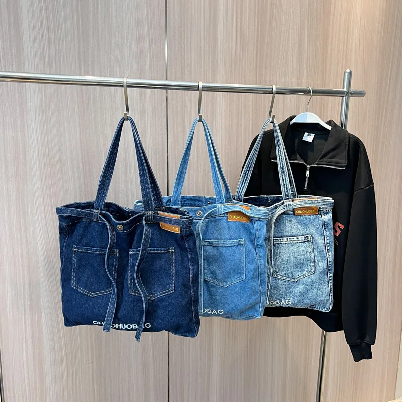 Borsa in Denim lavato retrò borsa a tracolla per il tempo libero di moda di grande capacità borsa a tracolla per studenti universitari borse e