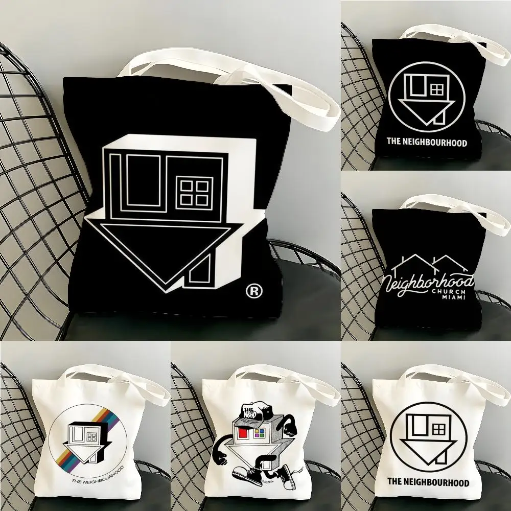 LOGO Design N-Neighborhood Storage Bags Canvas Double-Sided Print Beach Bag Durable Lightweight Shoulder Travel Bag Gift Eco