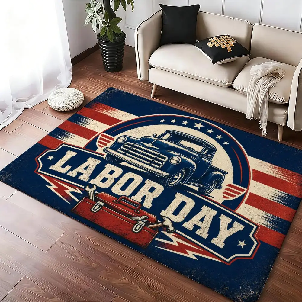 Labor Day Pickup Truck Elements Floor Mat Soft Thickened Absorbent Non-Slip Bedroom Living Room Door Mat Home Decor Flannel Rugs