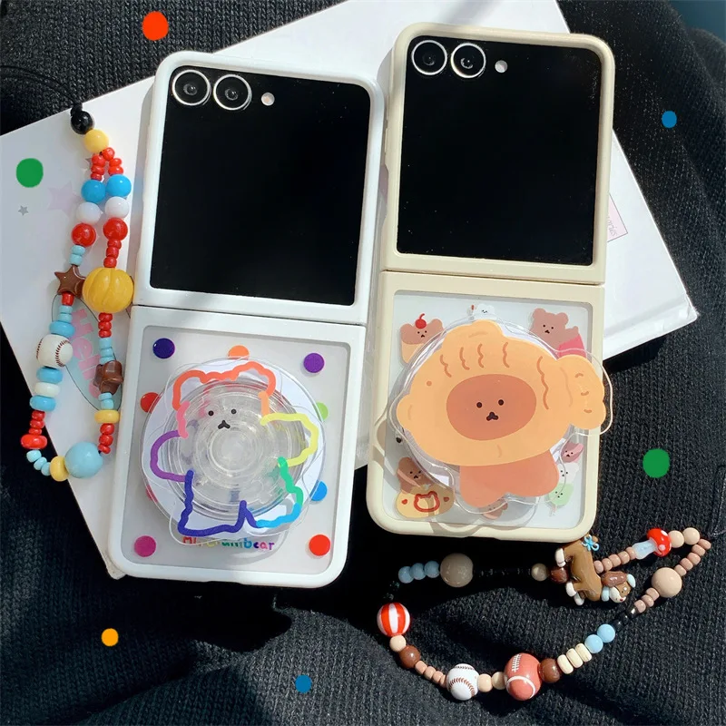

Simple Wave Point Cartoon Bracket for Samsung Galaxy Z Flip 7 6 5 Protective Back Cover for ZFlip5 ZFlip6 ZFlip7 Case Shell