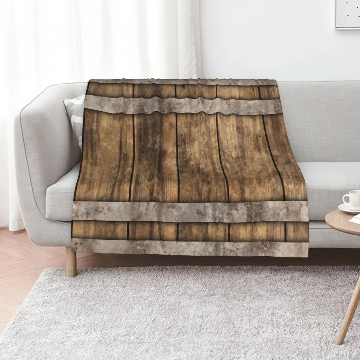 Rustic Wooden Barrel Barnhouse Planks Background Throw Blanket Multi-Purpose blankets ands Furrys wednesday bed plaid Blankets