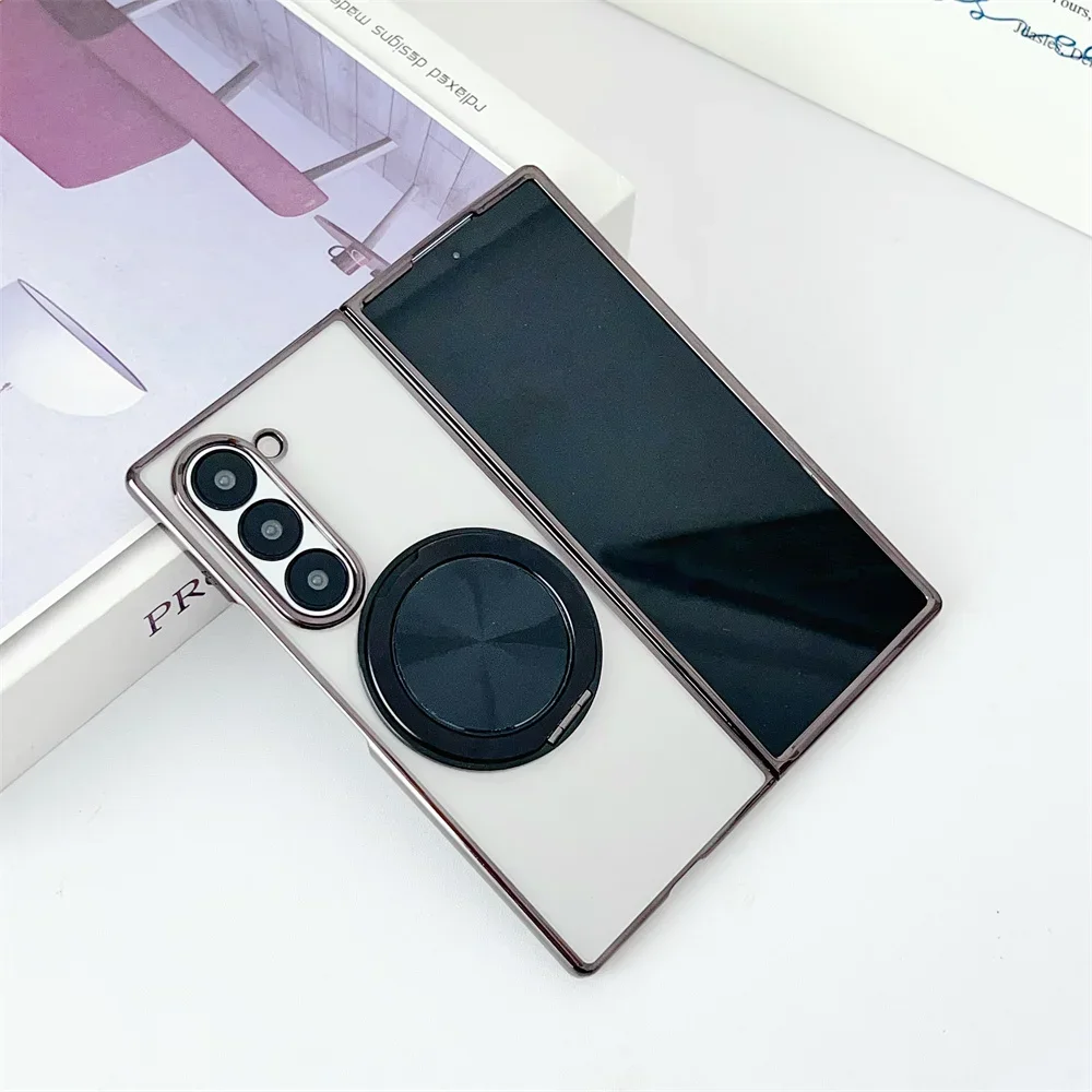 

Прозрачная рамка с защитой от отпечатков пальцев 360° ° Чехол с поворотным кронштейном для Samsung Galaxy Z Fold 7, 6, 5, 4, 3, защитный чехол для беспроводной зарядки