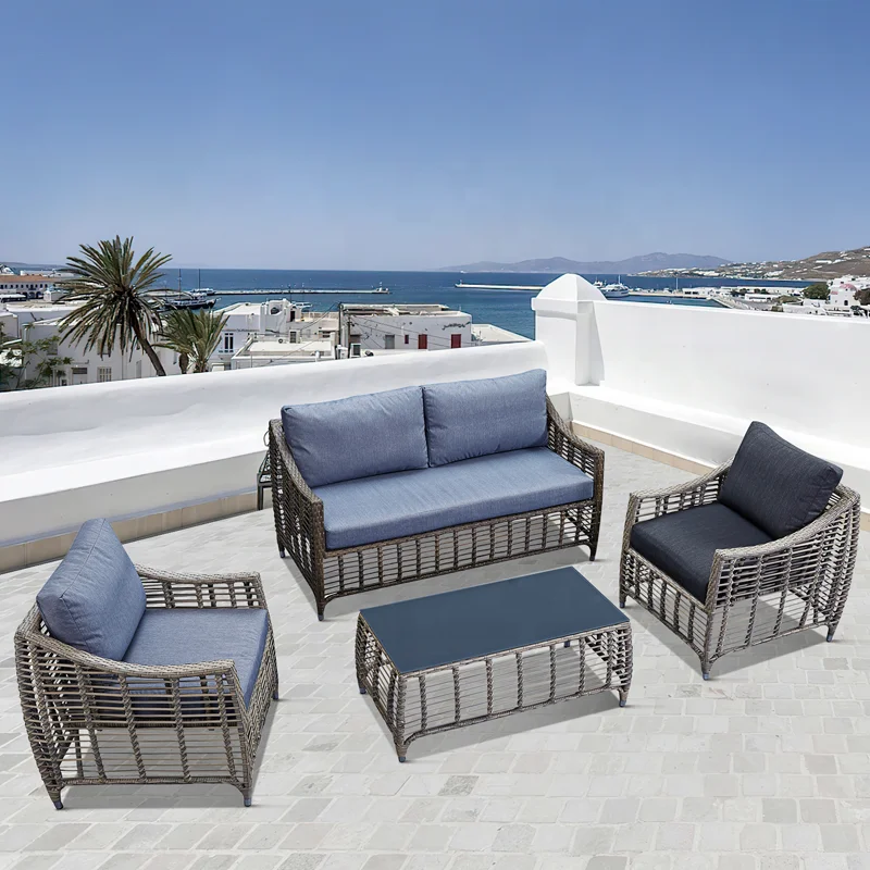 Modern Best Sale Garden Wicker Conversation Couch Loveseat Furniture Outdoor Patio Rattan Aluminum Sofa Set