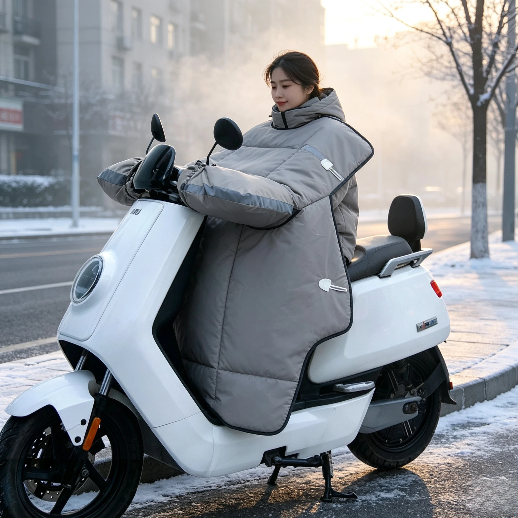 Winter Electric Vehicle Windshield Quilt, Velvet Lining Waterproof Thick Wind Block Cover, Warm Cold‑Resistant Windshield