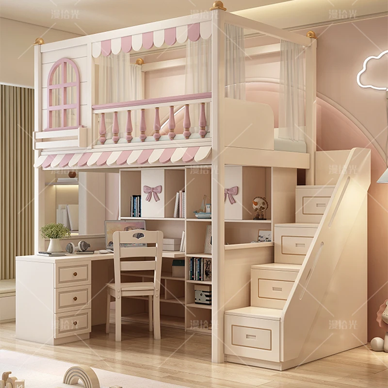 Camas de lujo para niños, almacenamiento de princesa, multifuncional, dormitorio infantil, juego de cama, muebles BL50CB