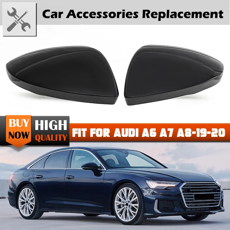 High Quality Glossy Black Car Side Door rearview mirror Cover Trim Car styling For Audi C8 A6 S6 A7 S7 A8 2019 2020 Lane Assist