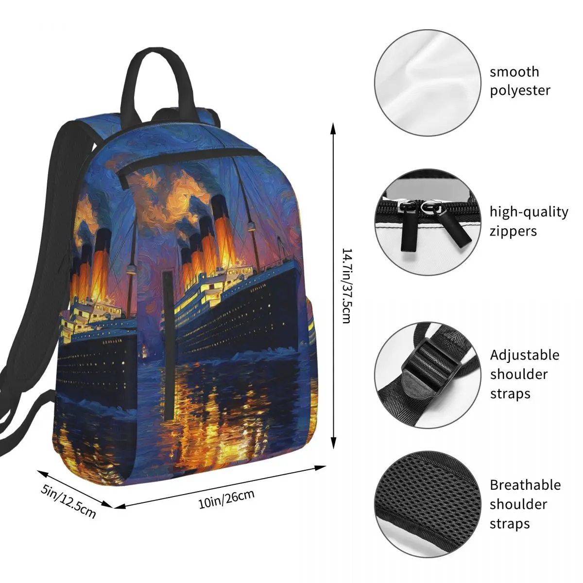 Titanic Ocean Liner At Sea Backpack Student BookBag Children School Bag Computer Shoulder Bags Boys Girls