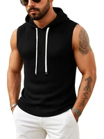 Camiseta sin mangas para hombre, Sudadera con capucha sin mangas acanalada, chaleco informal con capucha para ajuste muscular, ropa de calle para gimnasio, ropa deportiva para hombre, camiseta sin mangas con capucha