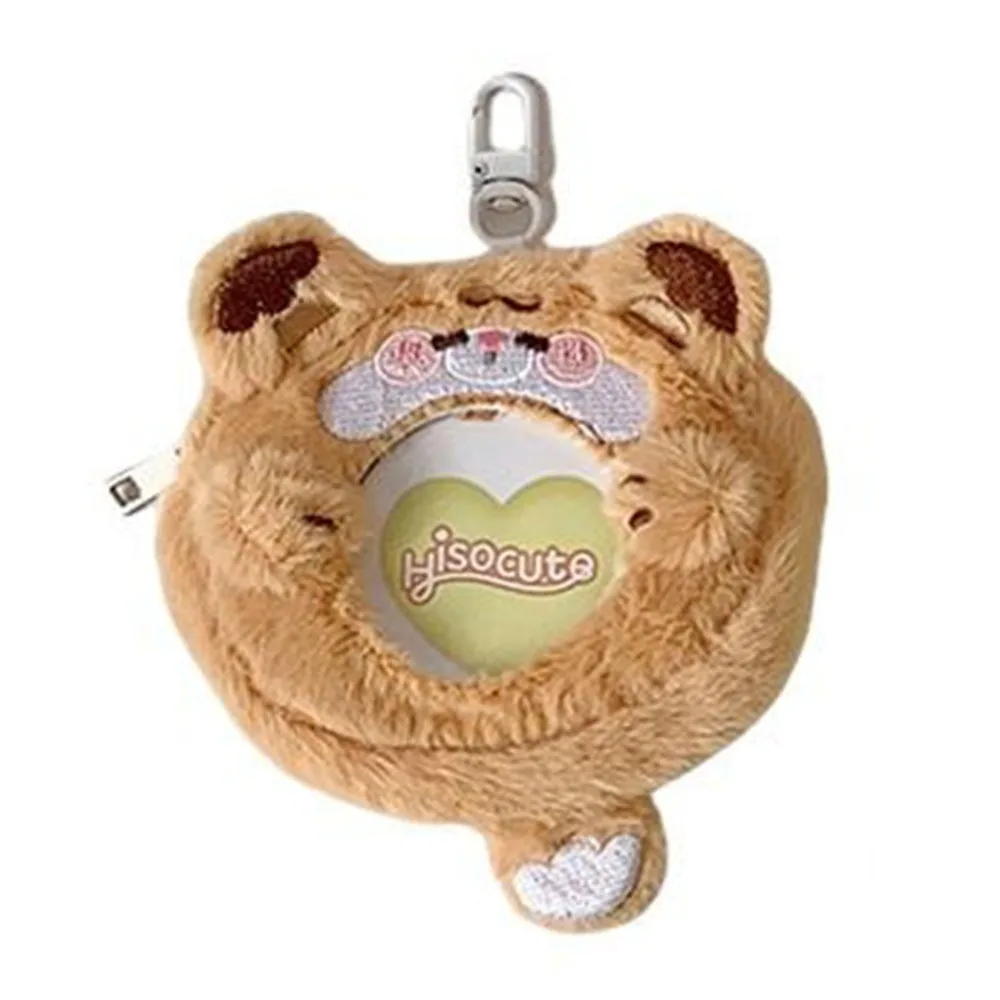 

Pendant Cute Animal Mini Badge Holder Bag Cartoon Plush Badge Display Purse Clear Window Sweet Photo Storage Bag Keychain