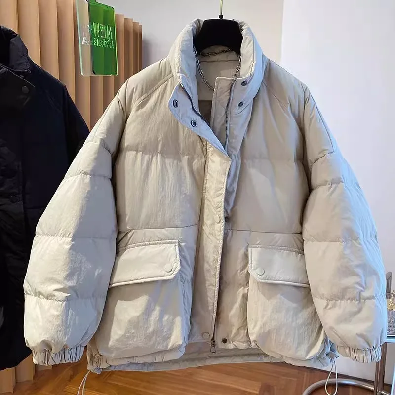 

Loose Fit Quilted Jaet Men's Winter Coat Bread Sle Jaet with Big kets Stand Collar down Cotton Jaet Trendy Brand