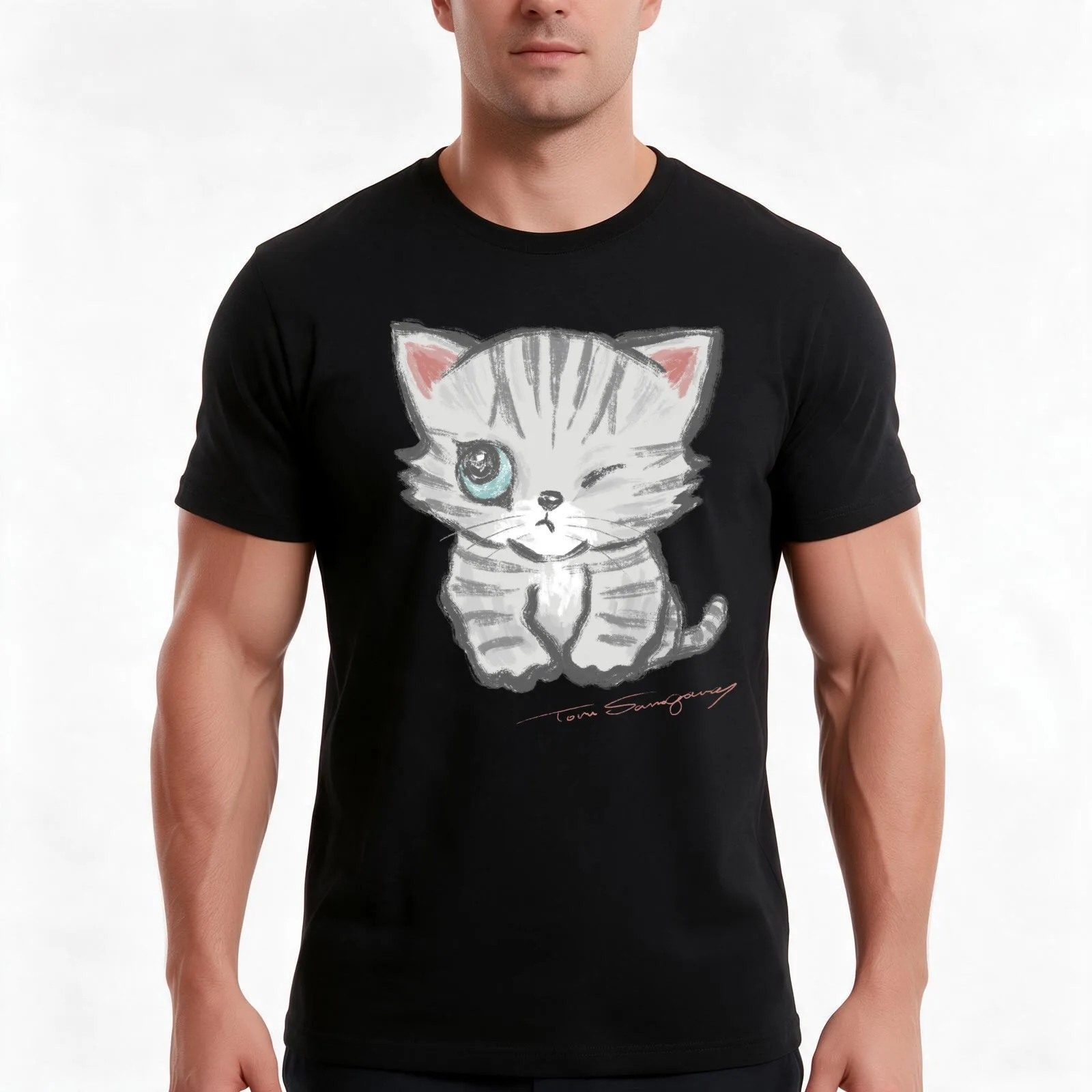 Winking American Shorthair T-Shirt Summer Casual Cotton Tee Oversized Streetwear Tops Vintage Graphic Print Unisex Men Women
