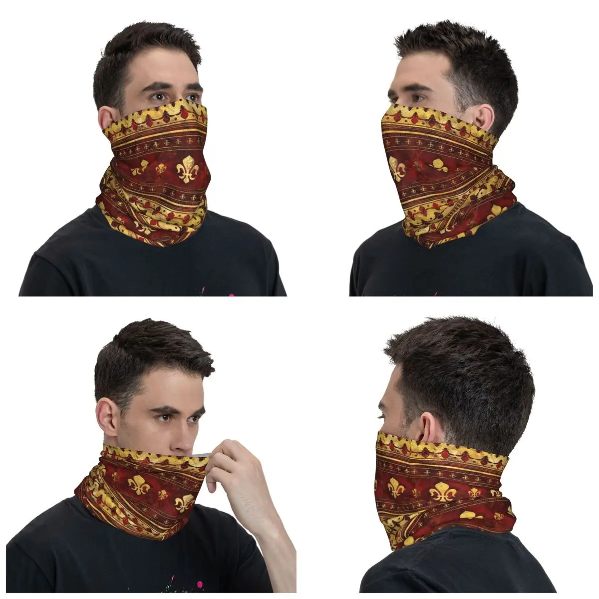 Fleur-de-lis Red Marble And Gold Winter Headband Neck Warmer Ski Hunting Tube Scarf Fleur De Lys Lily Flower Face Bandana Gaiter