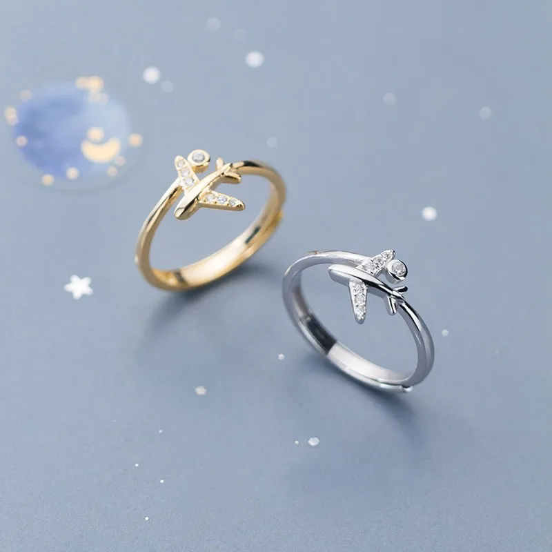 ENSHIR Zirconia Airplane Open Rings for Women Sweet Simple Fashion Daily Jewelry anillos mujer