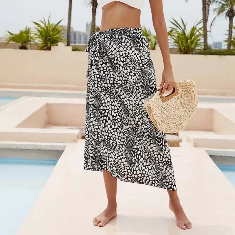 652F Beach-Sarong-Pareo for Womens Long Floral Print Swimsuit Cover-Ups Casual Chiffon-Side Tie Wrap Skirt for Swimwear view 3