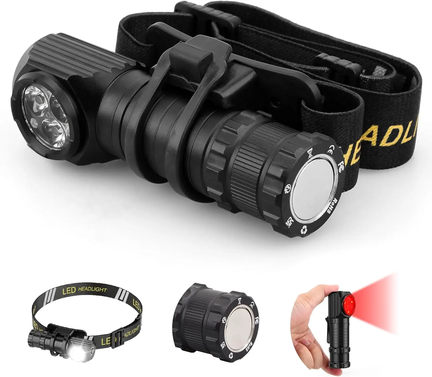 

Lumens LED Rechargeable Headlamp for Adults - Hard Hat Light Running Head Lamp Headlight with Red Light, Magnet, 180° Tilt, 1PC