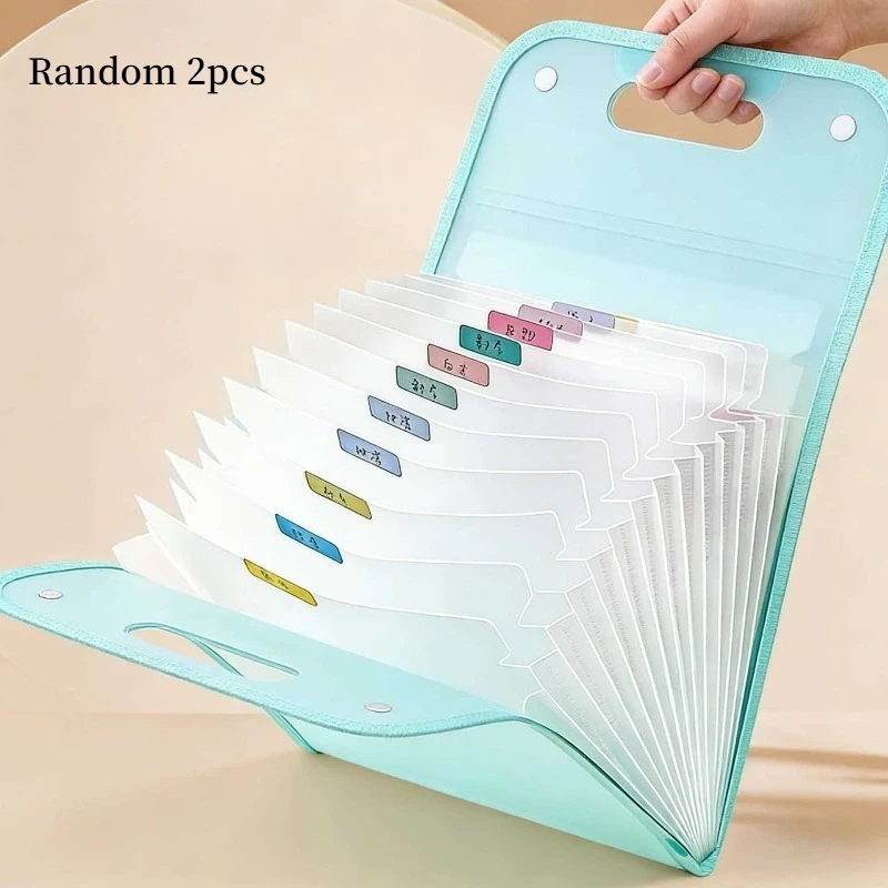 Random 2pcs A4 Document Organizer Portable Handle Test Paper Organ Bag Large Capacity Multi-Layer Bag