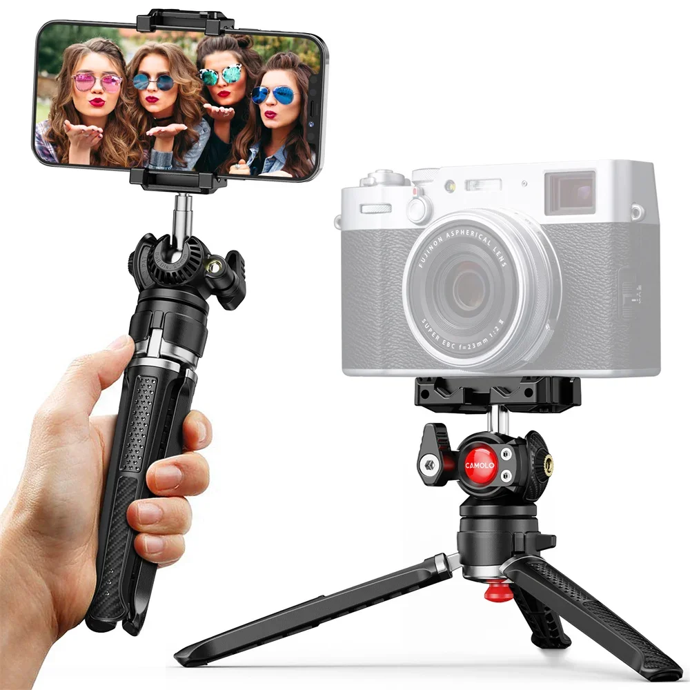 360 Rotating BallHead handheld Vlog Tripod Mini Phone Tripod w Mobile Holder for iPhone SAMSUNG Smartphone DSLR Camera Projector