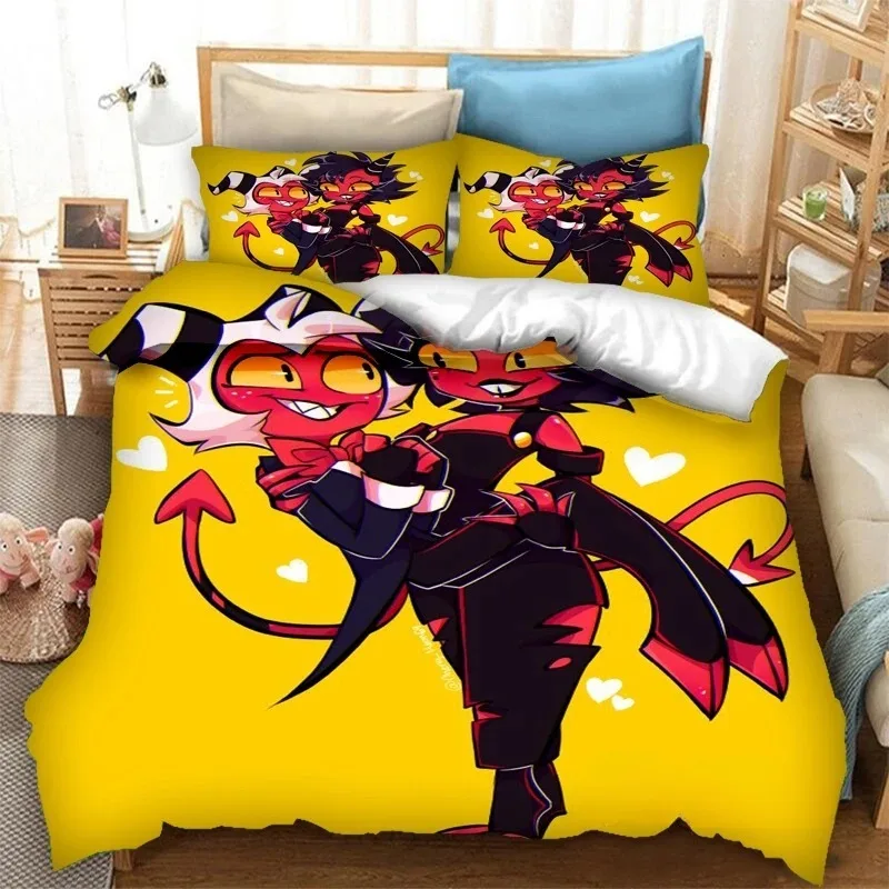 Helluva Boss King Size Bedding Sets,Anime Figure Striker Cute Bed Quilt Covers Pillowcases Bedroom Duvet Cover Sets