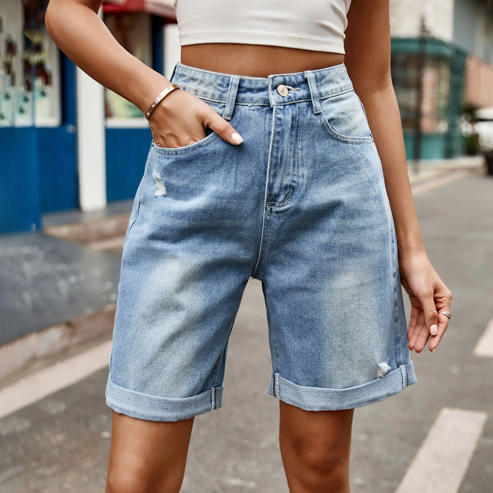 2024 Summer Plus Size Denim Shorts Indie Style Women Casual Loose Elastic High Waist Wide Leg Straight Short Jeans Streetwear