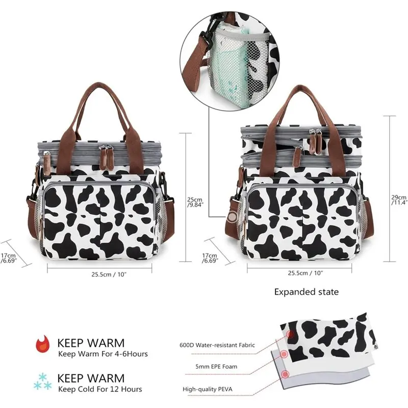 ABUN Large Capacity Expandable Lunch Bag, Double Deck Insulated Cooler Leakproof for Men Women Office Picnic