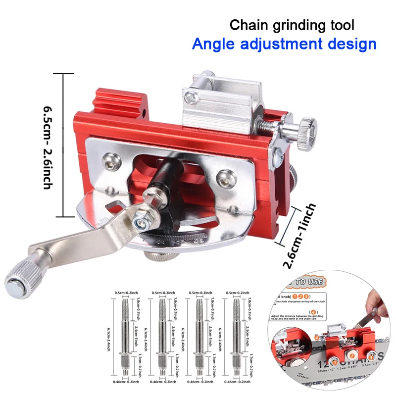 1Pc Chainsaw Sharpener Kit with Angle Adjustment Design, Includes 4 Dual-Purpose Carbide Grinding Heads, More Efficient Sharpening, Portable Chainsaw Sharpener, Hand-Cranked Chainsaw Sharpening Tool, Chainsaw Sharpening Clamp for Quick and Efficient Sharpening of Chainsaws