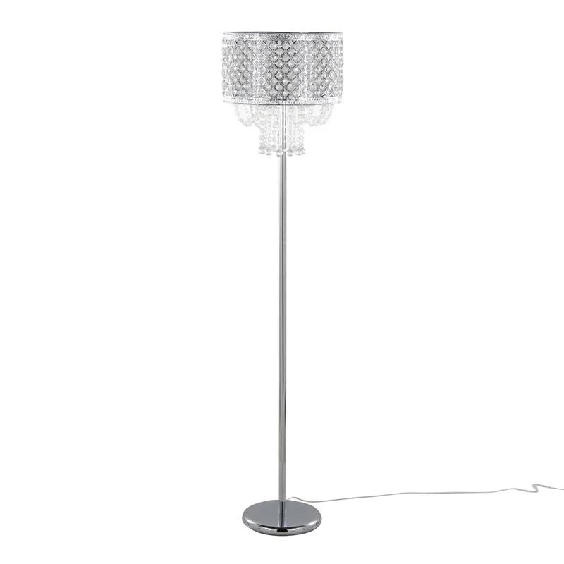

60" Modern Metal Floor Lamp with Polished Chrome and Crystal Accents
