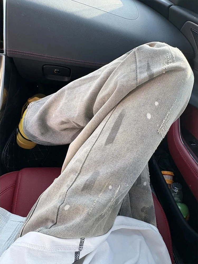 

Джинсы с принтом лап, мужские, легкие, прямые, летние, повседневные, винтажные, в американском стиле, молодежная культура