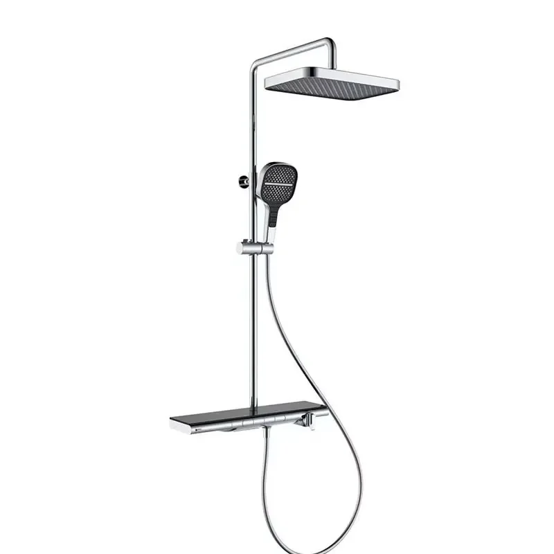 Smart LED Digital Thermostatic Shower Set Chrome Brass Wall Mounted Piano Key Concealed Rainfall Bathroom Faucet Spray Kit