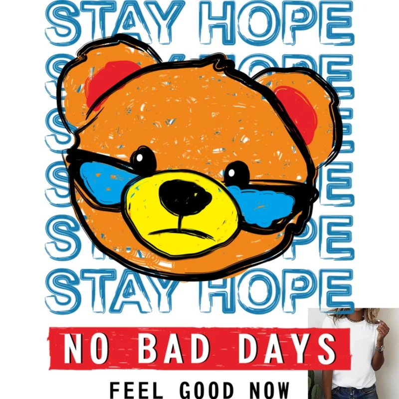 Trendy Cartoon Bear with Sunglasses Heat Transfer White Ink Iron - on Patch, Versatile Casual T - shirt Clothing Decoration,