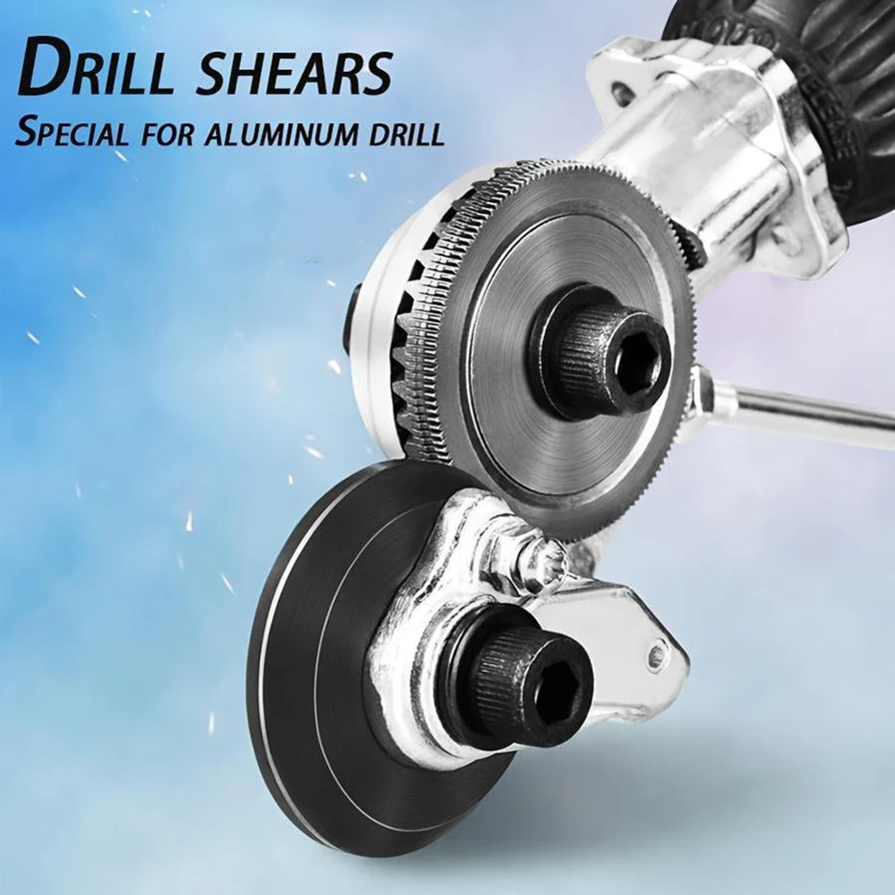 

Electric Drill Shears Plate Cutter Metal Nibbler Drill Attachment Double Headed Sheet Cutter Punch Free Cutting Tool