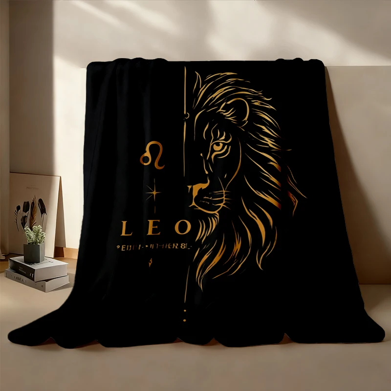 Leo Zodiac Comfort Flannel Blanket, Vintage Lion Astrology Flannel Throw, Cosmic Astrology Horoscope Cozy Blanket