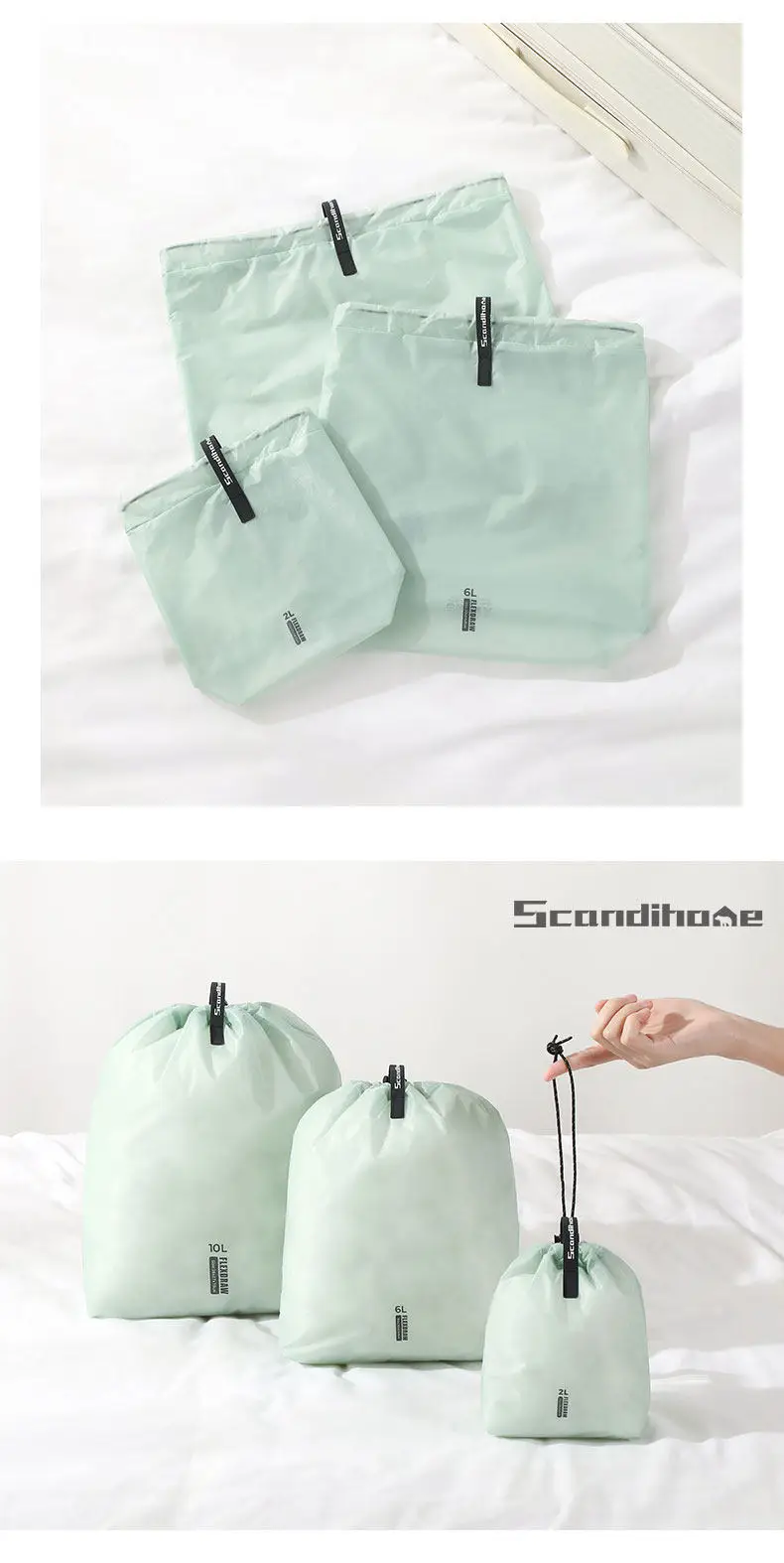 Reise-Aufbewahrungsbeutel mit Kordelzug, wasserdicht, leicht, für Kleidung, Verpackungswürfel, Organizer, mehrere Größen, für Socken, Schuhe, Gepäck – Detail 14
