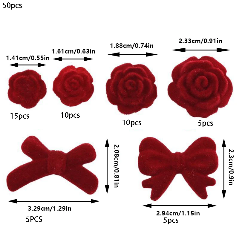 50pcs Flocked Rose Material Beads The Flowers Flocking DIY Jewelry Making for Valentine's Day and Christmas Gifts